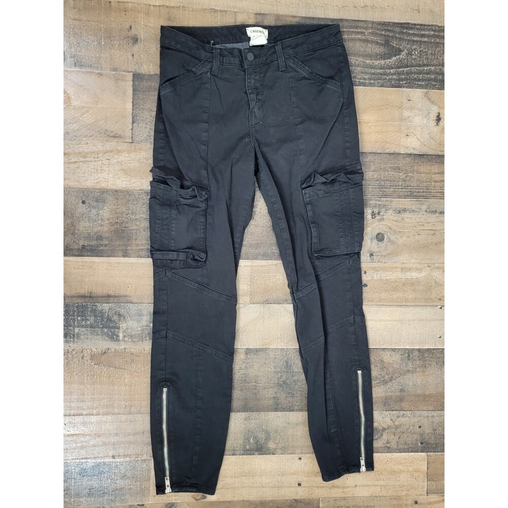 L'Agence Montgomery Skinny Cargo Pants Jeans Cotton Spandex Black Noir Womens 28